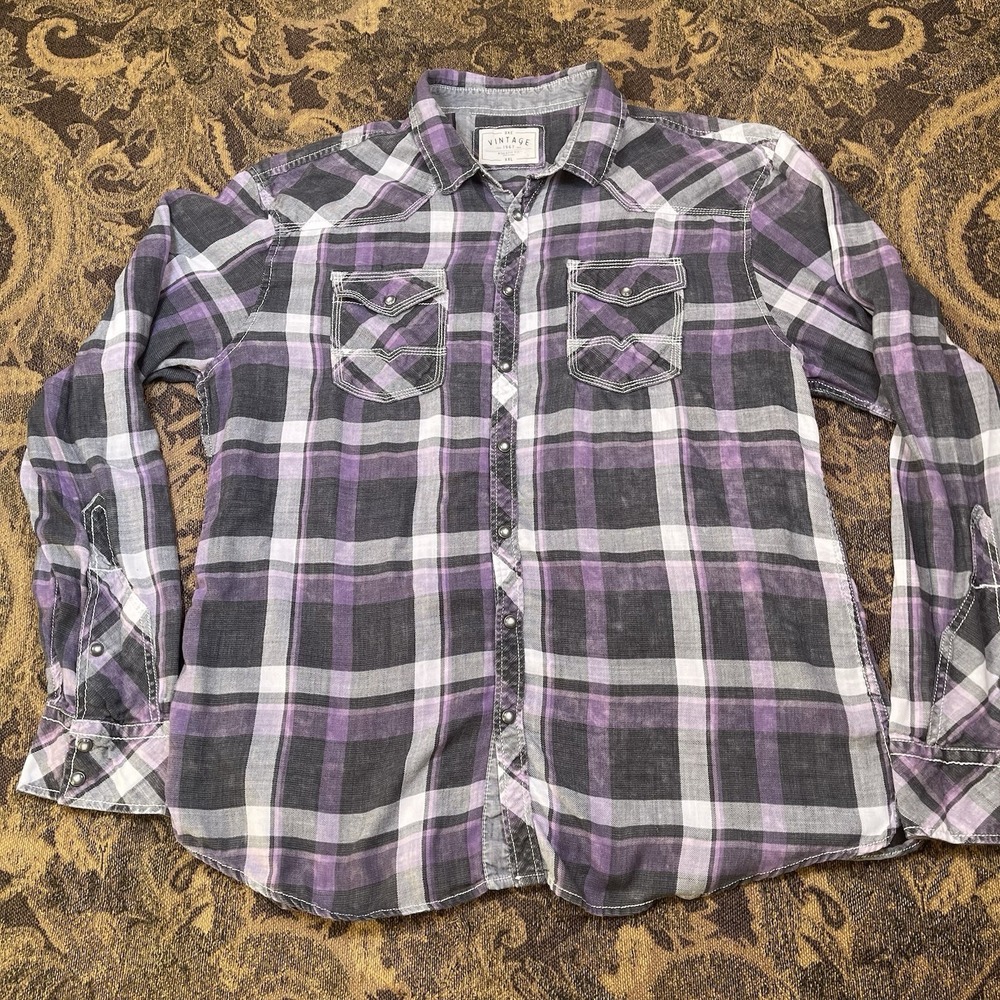 BKE Buckle Athletic Men's Size XXL Western Pearl Snap Long Sleeve Plaid Shirt